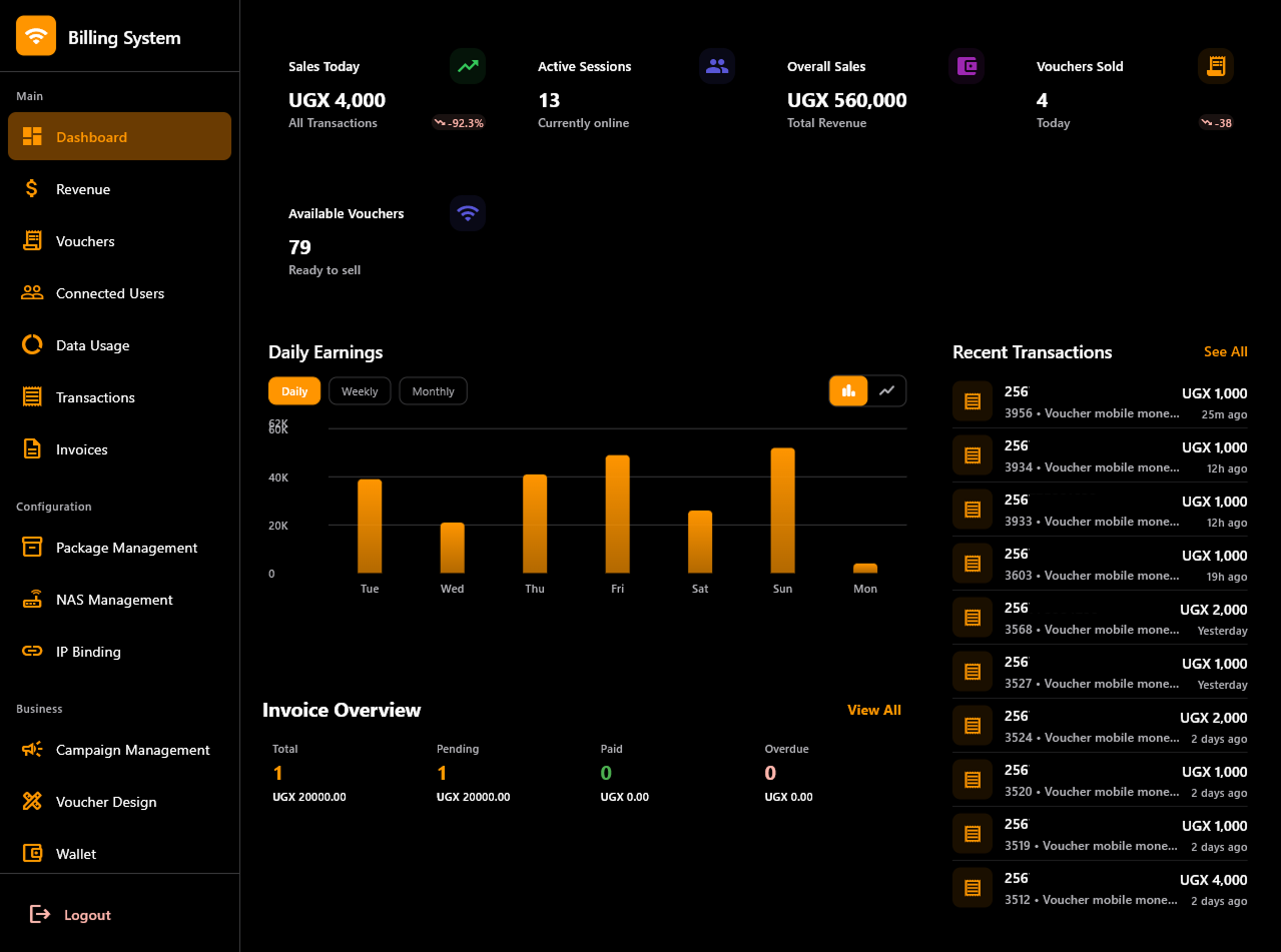 Tikman Billing Interface - Red Theme