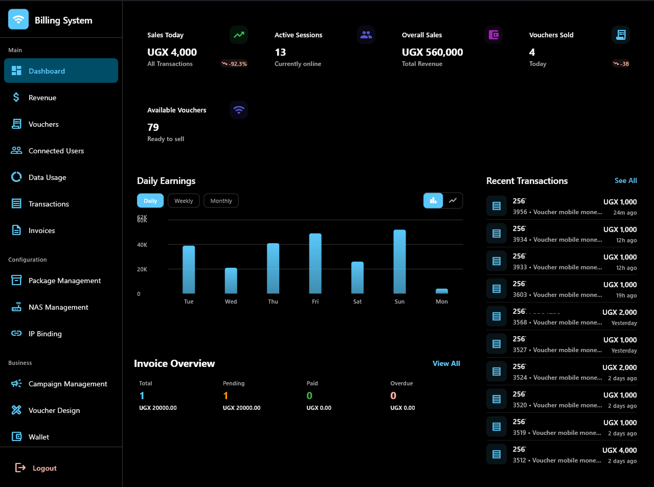 Tikman Billing Interface - Green Theme