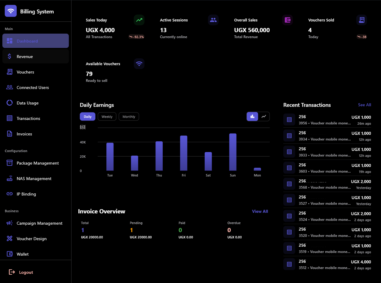 Tikman Billing Interface - Purple Theme