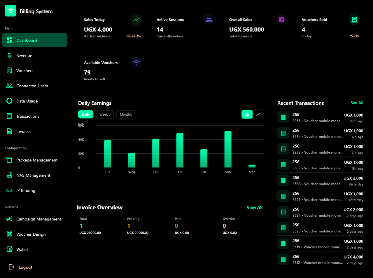 Tikman Billing Interface - Pink Theme