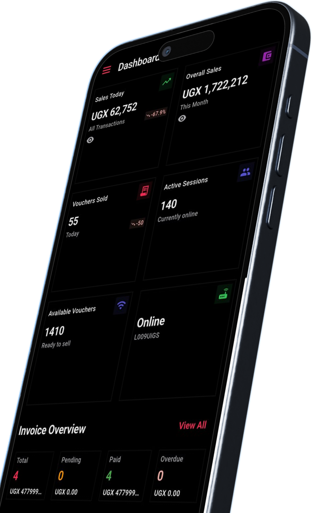 Tikman Billing dashboard on a phone